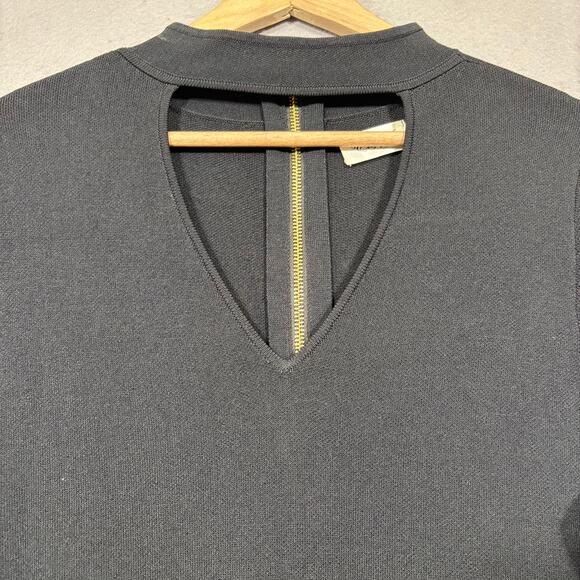 Eliza J Black Long Sleeve Dress 1X Plus Cutout Minimal Chic Gold Zip  Detail - Picture 4 of 7